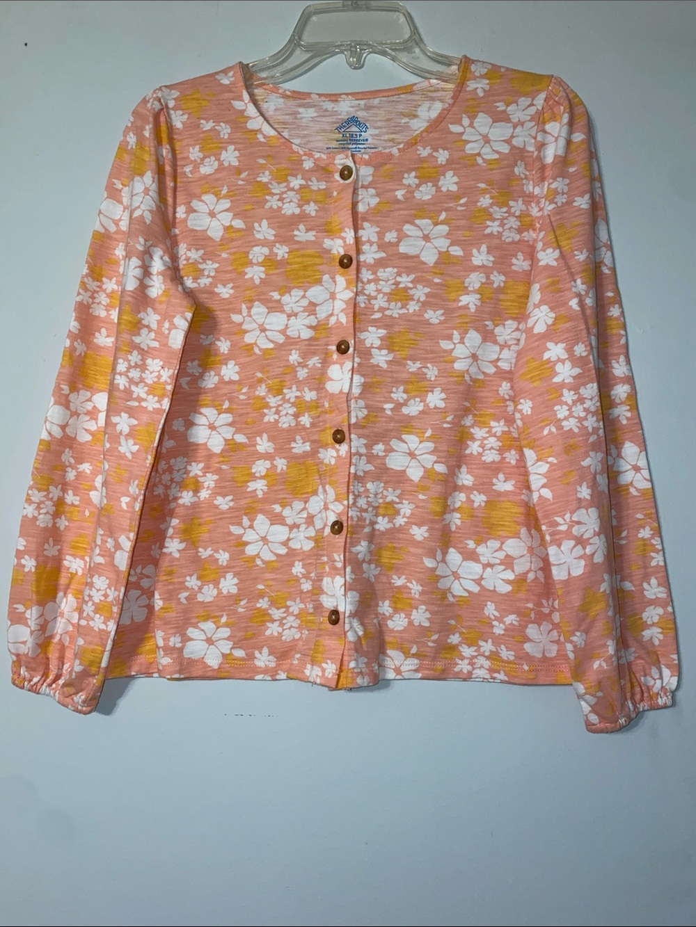 Women's Floral Button-Front Long-Sleeve Blouse - Peach/Yellow